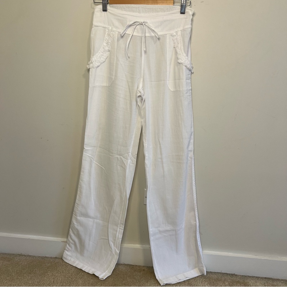 Women's White Wide Leg Pants with Drawstring
